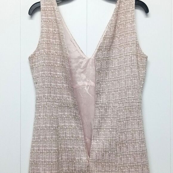 Vintage Surabaya Sleeveless Tweed V-Neck Dress Pink Ruffled Chiffon Hem Size 2 - Picture 6 of 6